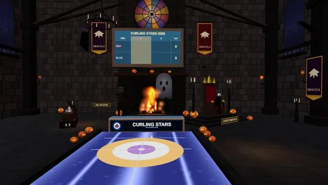 The Halloween Spiel rink by the fire in the candle-lit great hall of Castle Dracula